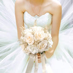 Wedding Bouquets for Bride, Champagne White Bridal Bridesmaid Wedding Flowers, Artificial Toss Rose for Civil Ceremony (Hollow Lace Ribbon Handle)