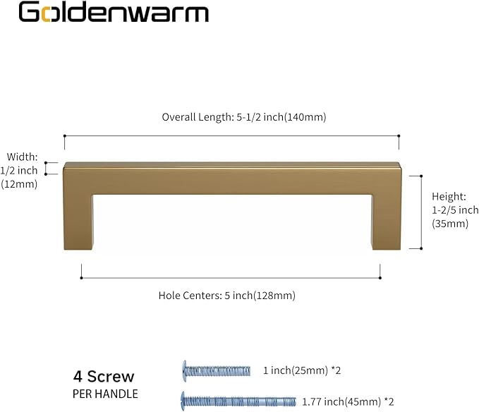 goldenwarm 5 Pack Champagne Bronze Cabinet Pulls Gold Cabinet Handles 5 Inch Champagne Drawer Pulls Brushed Bronze Drawer Handles Kitchen Dresser Hardware T Bar Square Hardware for Dresser Bedroom