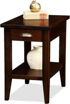Laurent Narrow End Table, Solid Wood with Drawer and Shelf, Chocolate Cherry Brown, Perfect for Living Rooms, Bedrooms, and Small Spaces – Leick Home, 10506