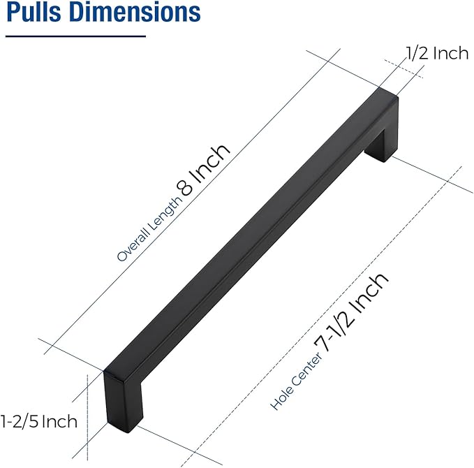 JOY DECOR 40 Pack Cabinet Handles, Black Cabinet Pulls, 7-1/2 Inch Kitchen Closet Handles Square Drawer Pulls Stainless Steel Drawer Hardware, 192mm Hole Centers
