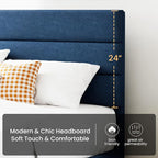 SHA CERLIN Queen Platform Bed Frame with Upholstered Fabric Headboard, Mattress Foundation with Strong Wooden Slats Support, No Box Spring Needed, Blue