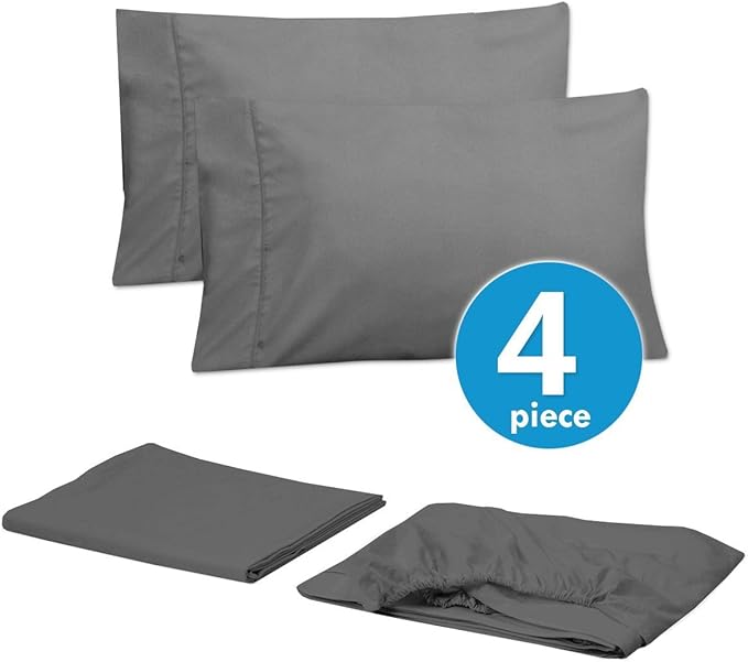 Twin XL Size Bed Sheets - 4 Piece 1500 Supreme Collection Fine Brushed Microfiber Deep Pocket Twin X-Large Sheet Set Bedding - 1 EXTRA PILLOW CASES, GREAT VALUE, Twin XL, Gray