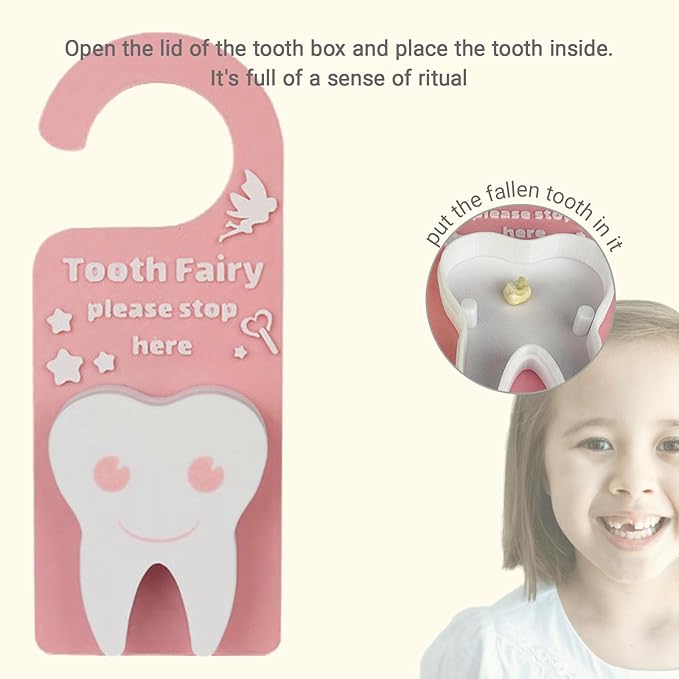 Tooth Fairy Tooth Holder Box Tooth Fairy Door Hanger with Money Box Keepsake Tooth Fairy Box Encourage Gifts for Lost Teeth Boy Girl Milk Teeth (Blue)