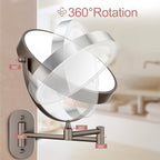 FASCINATE Rechargeable Wall Mounted Lighted Vanity Mirror 8 Inch 1X/10X Magnifying Makeup Mirror with 3 Color Lights, Double Sided Dimmable, 360 Degree Screen Touch,Bathroom Shaving Mirror (GunBlack)
