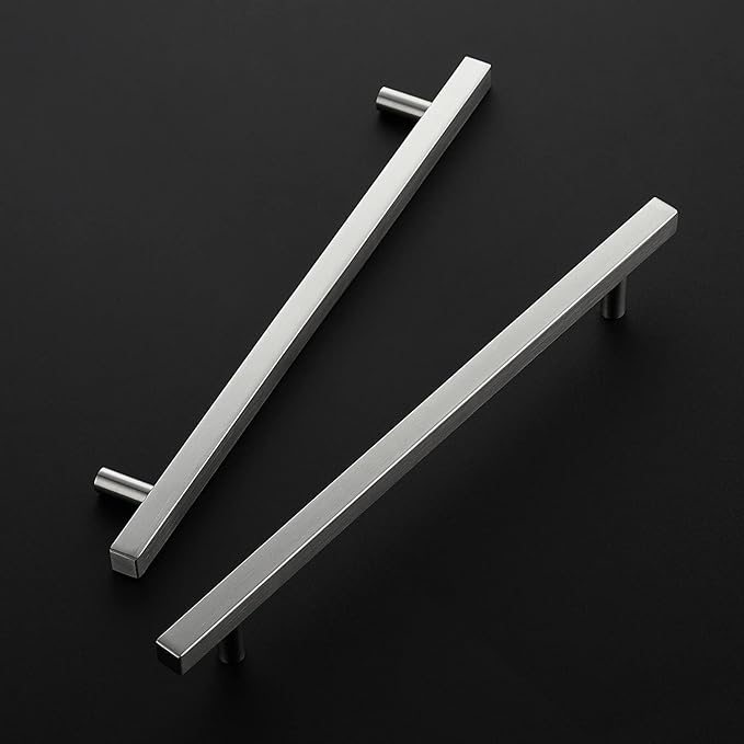Ravinte Brushed Nickel Cabinet Handles 10 Pack 10 inch Satin Nickel Square Cabinet Pulls Silver Hardware for Kitchen Cabinets 12-1/2 inch Overall Length Stainless Steel Drawer Pulls