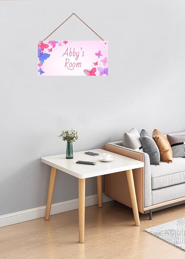 Customized Butterfly Signs for Girls Room Bedroom Door Pink Hanging Sign for Little Man Cave Custom Baby Name Door Hanger Baby Nursery Room Fantasy Kids Room Décor