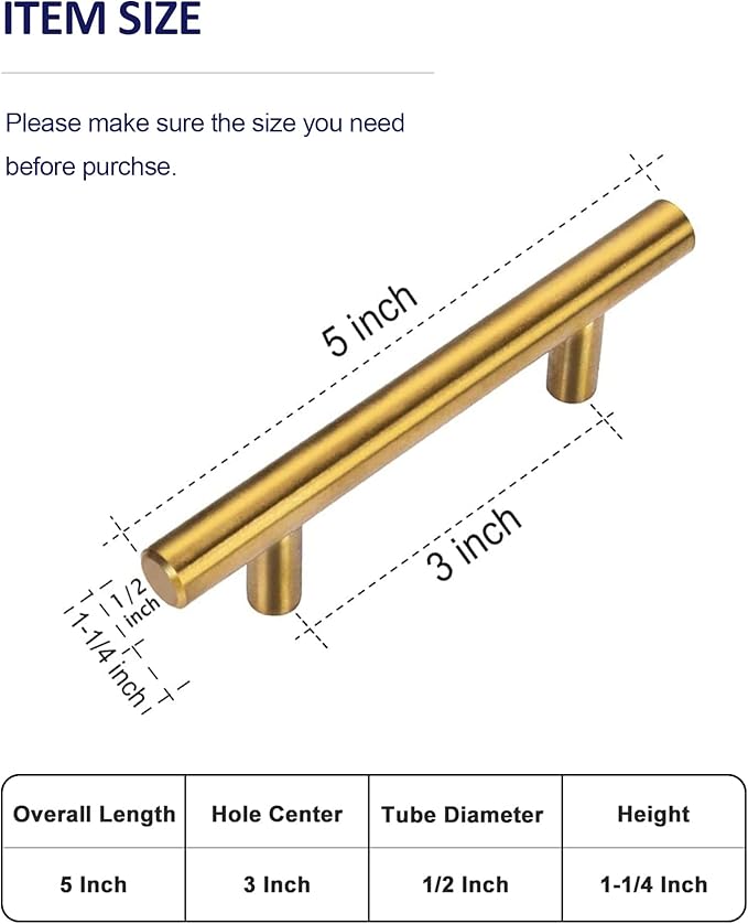 HBL' 10 Pack | 3'' Center to Center Brushed Gold Cabinet Pulls Kitchen Cabinet Handles,Made of Stainless Steel,Ideal for Cabinet,Drawer,Cupboard and Wardrobe.