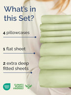 Extra Deep Split King Sheet Set - 7 Piece Breathable & Cooling Sheets - Hotel Luxury Bed Sheets Set - Easy Fit - Soft, Wrinkle Free & Comfy Sheets Set - Light Sage Sheet Set with Extra Deep Pockets