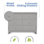 Delta Children Universal 6 Drawer Dresser with Interlocking Drawers - Greenguard Gold Certified, Grey