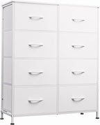 WLIVE Fabric Dresser for Bedroom, Tall Dresser with 8 Drawers, Storage Tower with Fabric Bins, Double Dressers, Chest of Drawers for Closet, Playroom, Dormitory, White