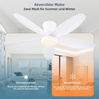 42" Ceiling Fans with Lights-Low Profile Ceiling Fan with Light and Remote/APP Control,Flush Mount,DC Reversible,LED Dimmable Modern Ceiling Fans for Bedroom,Indoor/Outdoor Patio Use(White)