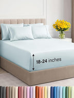 Extra Deep Cal King Sheet Set - 6 Piece Breathable and Cooling Sheets - Hotel Luxury Bed Sheets Set - Easy Fit - Soft, Wrinkle Free and Comfy Sheets Set - Ice Blue Sheet Set with Extra Deep Pockets
