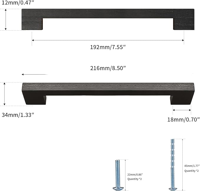 Black Square 7-1/2in 10 pcs Wooden Drawer Pulls Handle pulls for cabinets Kitchen Cabinet Drawer pulls Cabinet Door Pull