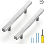 Ravinte Brushed Nickel Cabinet Handles 10 Pack 3-1/2 inchSatin Nickel Square Cabinet Pulls Silver Hardware for Kitchen Cabinets 6 inch Overall Length Stainless Steel Drawer Pulls