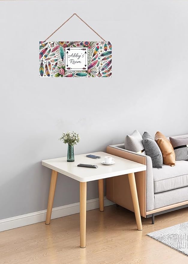 Personalized Sign Colorful Feather Decor For Girls Room and Baby Nursery Kids Bedroom Custom Name Wood Plaque Hanging Plate Wall Art Decor
