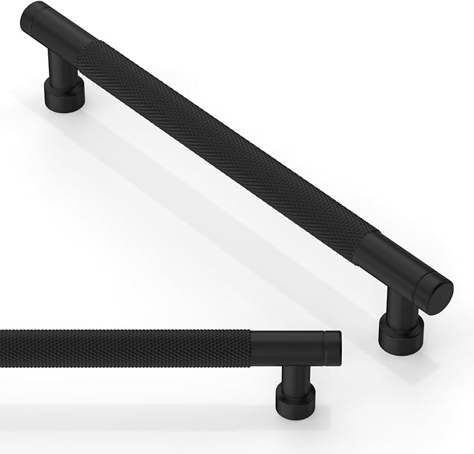10 Pack Matte Black Knurled Cabinet Pulls 6.3 Inch(160mm) Kitchen Cabinet Handles Solid Zinc Alloy Cabinet Hardware Drawer Pulls