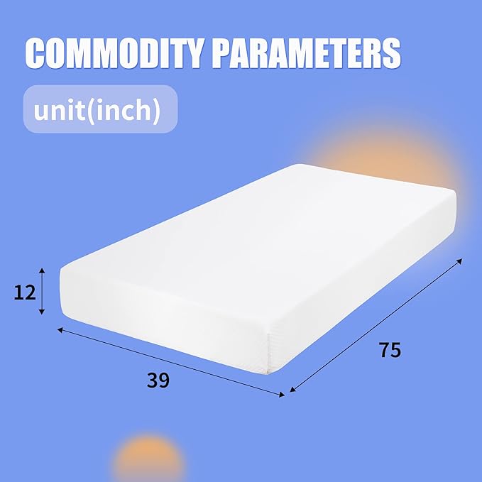 Memory Foam Mattress Medium-Firm for Pressure Relief & Cooler Sleep Gel Memory Foam Bed in a Box Fiberglass Free CertiPUR-US Twin Mattress for Soundly Sleep (Twin, 12 in)