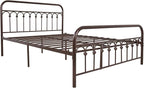 YALAXON Vintage Sturdy Queen Size Metal Bed Frame with Headboard and Footboard Basic Bed Frame No Box Spring Needed，Antique Brown.