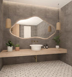 Asymmetrical Bathroom LED Mirror, Modern Irregular Shape Wall Mirror with LED Lights, Frameless Aesthetic Backlit LED Illimunated Vanity Mirror (20" x 10" inc)