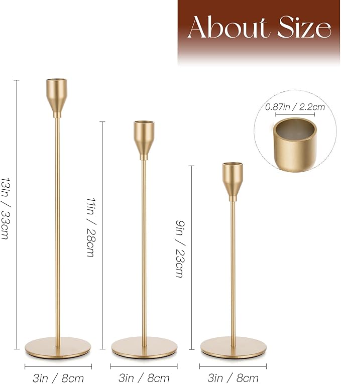 Gold Taper Candle Holders: Set of 6 Tall Candlestick Holder for Table Centerpiece Metal Candles Stick Holders Stand Wedding Decor