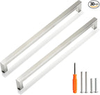 Cabinet Pulls Brushed Nickel Cabinet Handles Square Drawer Pulls, 30 Pack 11-1/3 Inch Stainless Steel Kitchen Door Cupboard Handles, Cabinet Hardware Drawer Handles, 288mm Hole Centers