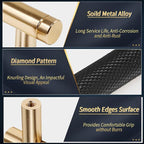 Knurled Cabinet Pulls 2 Pack, 4 Inch Long Cabinet Handles Metal Door Pulls, Kitchen Drawer Pull Knurled Dresser Handles - 3" Hole to Hole, Black & Gold