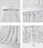 Q&S Beaded Chandelier Farmhouse White Wood Beaded Boho Light Fixture Vintage Antique 8 Lights for Dining Room Nursery Kitchen Foyer Bedroom Living Room UL Listed