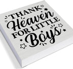Baby Boy Nursery Decorative Wooden Box Sign Thank Heaven for Little Boys Wood Block Plaque Decor Farmhouse Home Nursery Shelf or Wall Display 5x5 Inches
