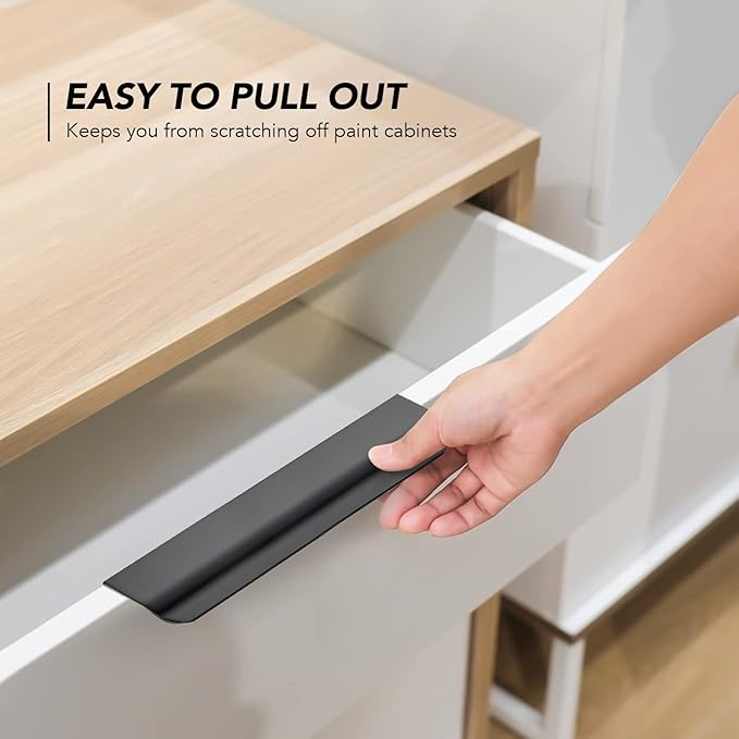 Ravinte Hardware 12 Pack Black Cabinet Handles, 5.9 Inch (150mm) Finger Edge Pulls, 5 Inch Hole Center, Finger Pulls for Cabinets