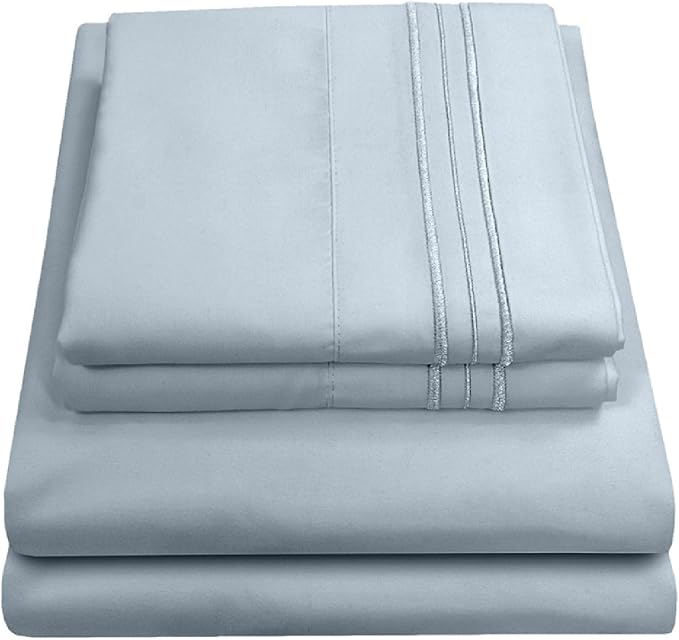 California King Sheet Sets - Breathable Luxury Sheets with Full Elastic & Secure Corner Straps Built In - 1800 Supreme Collection Deep Pocket Bedding Set, Sheet Set, California King, Misty Blue