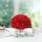 Silk Red Hydrangea Artificial Flowers in Vase with Faux Water, Faux Floral Arrangements in Vase for Home Decor, Wedding Table (Red)