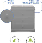 Delta Children Sutton 3 Drawer Dresser with Changing Top and Interlocking Drawers - Greenguard Gold Certified, Grey