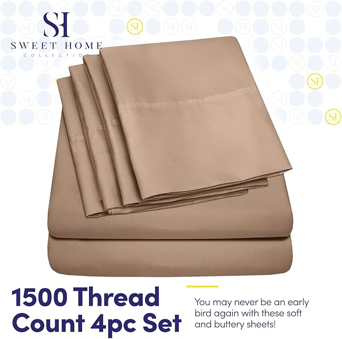 Twin Size Bed Sheets - 4 Piece 1500 Supreme Collection Fine Brushed Microfiber Deep Pocket Twin Sheet Set Bedding - 1 Extra Pillow Cases, Great Value, Twin, Taupe (Pack of 2)