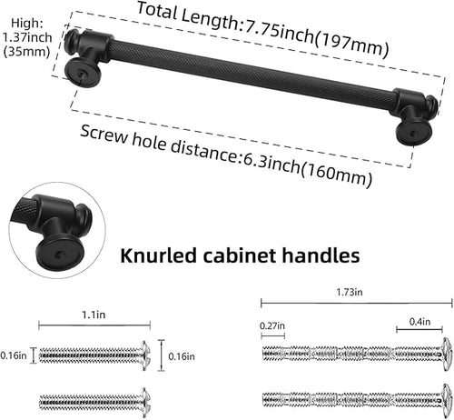 10 Pack 6-1/4 inch(160mm) Matte Black Cabinet Handles and Pulls - Drawer Handles for Kitchen and Dresser