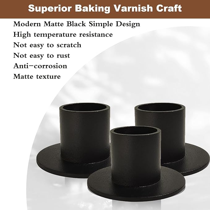 Gute Taper Candle Holder, Candle Holders for Pillar Candles, Matte Black Candlestick Holder Centerpieces for Home Decoration, Wedding Anniversary, Party, Housewarming Gifts,Set of 16,Round