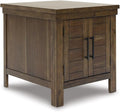 Signature Design by Ashley Moriville Rustic Farmhouse End Table with Dual Cabinet Doors, Brown