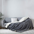 NANPIPER Flannel Blanket Reversible Sherpa Throw Blanket Super Soft Fuzzy Plush Microfiber (90"x90" Gray) Queen