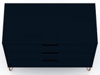 Manhattan Comfort Rockefeller 3 Drawer Dresser for Bedroom Storage, Nursery, Closet, Living Room, Entryway, TV Stand for Screens up to 32 Inches, Anti-Tip Kit Included, Set of 2, Midnight Blue