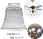 Ceiling Fan Light Covers, Clear Hammered Style Bell Glass Shade, Lighting Replacement Glass Shade Standard 2-1/8" Fitter Size, Perfect Ceiling Fan Globes Replacement Glass Accessories, Pack of 4