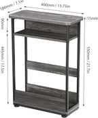 Narrow Side Table,3-Tier Slim End Table with Storage Shelf,Modern Sofa Table Thin Side Table for Narrow and Small Spaces, Skinny Bedside Table Small Nightstand with Magazine Rack Space Saving/Grey
