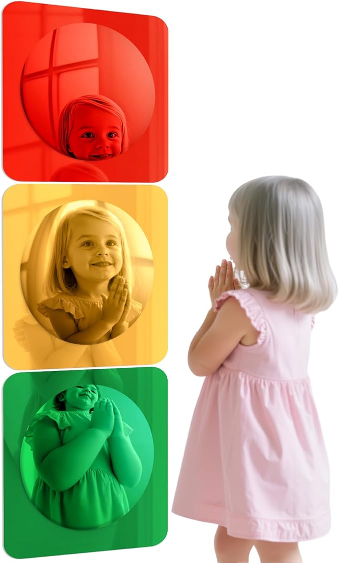 Geiserailie 3 Pcs Christmas Sensory Wall Mirror Acrylic Bubble Mirror Toys for Classroom Calming Corner Items - Sensory Room Have Visual, Tactile Stimulation (10 x 10 Inch,Red,Yellow,Green)
