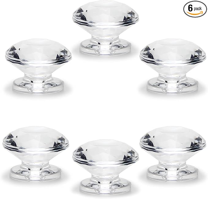 MroMax 6pcs Tiny Pull Handle Diamond Acrylic Mini Knob 19mm Diameter Clear Shiny Diamond Shaped Knobs for Jewelry Box, Gift Case and Makeup Box