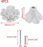 4PCS 1.57" × 1.14" Ceramics White Rose Knobs Flower Shaped Drawer Pulls for Cupboard with 2 Kinds of Screws