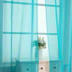 Aiyufeng Turquoise Sheer Curtains 72 Inch Length 2 Panels Set, Light Filtering Airy Rod Pocket Turquoise Window Curtain Treatment Drapes for Kitchen Bedroom Living, Each 42Wx72L Inches
