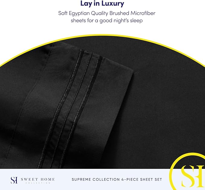 King Size Sheets - Breathable Luxury Bed Sheets with Full Elastic & Secure Corner Straps Built In - 1800 Supreme Collection Extra Soft Deep Pocket Bedding, Sheet Set, EXTRA DEEP pocket - King, Black