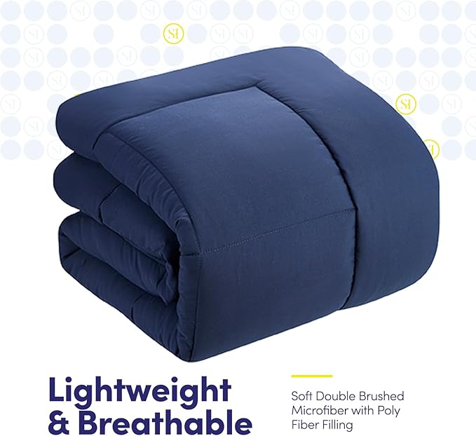 Twin XL Comforter Set with Sheets - 5-Piece Bedding Collection - 1 Comforter, 1 Fitted Sheet, 1 Flat, 2 Pillowcases - Deep Pocket - Soft & Premium Quality - Ideal for All Seasons, Navy Blue