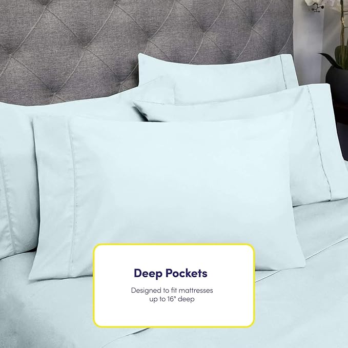 Sweet Home Collection 6 Piece 1500 Supreme Collection Brushed Microfiber Deep Pocket Sheet Set-2 Extra Pillow Cases, Great Value, Rv Short Queen, Aqua