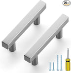 Ravinte Brushed Nickel Cabinet Handles 25 Pack 2-1/2 inch Satin Nickel Square Cabinet Pulls Silver Hardware for Kitchen Cabinets 4 inch Overall Length Stainless Steel Drawer Pulls