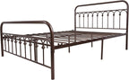 Metal Bed Frame Queen Size with Vintage Headboard and Footboard Platform Base Wrought Iron Double Bed Frame (Queen, Antique Brown)