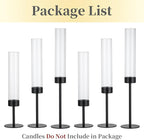 Hewory Black Taper Candle Holders: Candlestick Holders Set of 6 Hurricane Glass Tall Candle Holder for Candlesticks Candle Sticks Holder Decor for Table Centerpiece Wedding Party Christmas Decorations